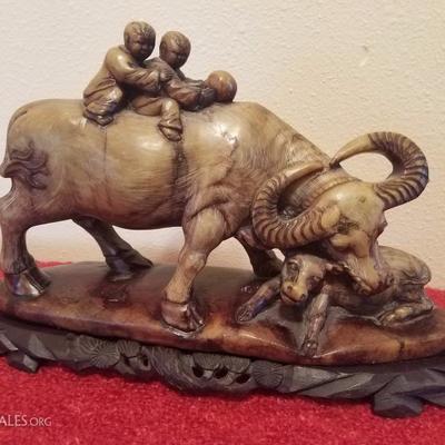 Lot-C13 Decorative Carved Stone Bull Statue