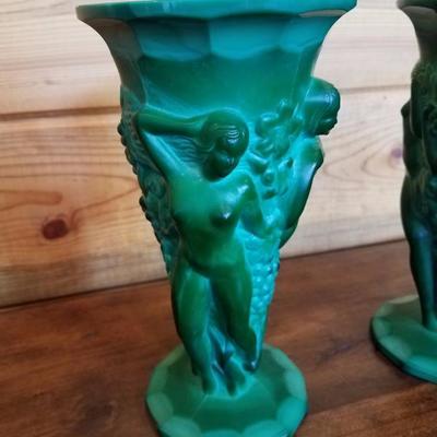 Lot-B19 Pair of Czech Bohemian Modern Art Deco Nude Women Vases