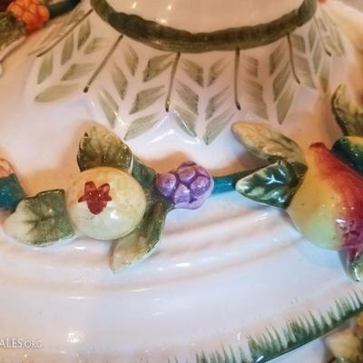 Lot-B21 Vintage Capodimonte Ceramic Serving Tureen Soup Bowl w/ Ladel
