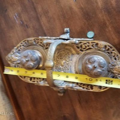 Lot-E11 Antique Solid Brass Footed Double Cup Ink Well Stand 