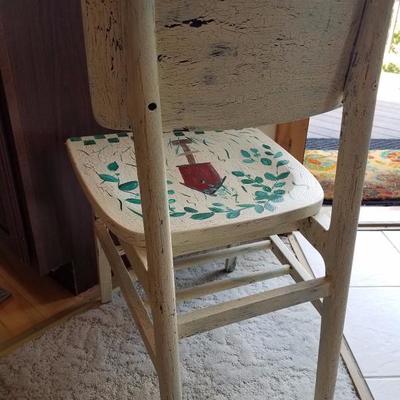 Lot-B13 Single Distressed Painted Wooden Chair w/ Birdhouse Design