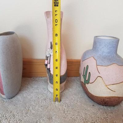 Lot-A5 3 Pc Southwest Pottery Collection Artist Signed Decorative Vases