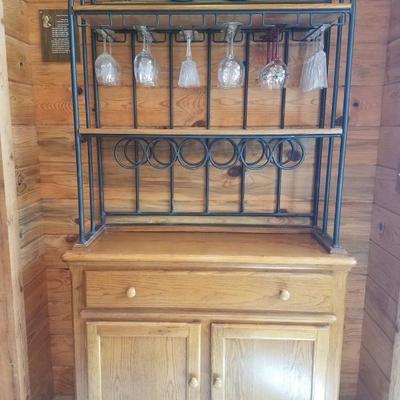 Lot-B49 2 Pc Decorative Rustic Vineyard Wood & Metal Wine Bar 