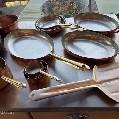 Lot-B3 17 Pc Copper Pan Assortment Used Mixed Lot