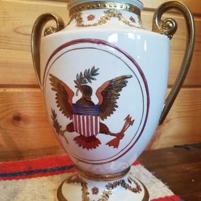 Lot-B56 3 Pc Glass & Porcelain Lot Mixed Gold Trim Decorative Vases & Bowl