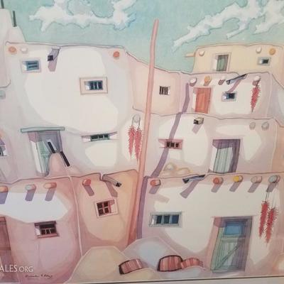 Lot-C11 "Taos Doors" by Katalin Ehling Artist Signed Watercolor 39.5x30.5