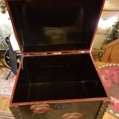 Lot-D1 Small Wooden Chest Hand Painted Floral Design