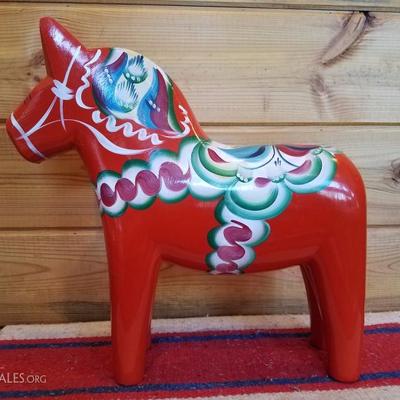 Lot-A22 DA NILS OLSSON Sweden Red/Orange Dala Wood Horse 17" Tall