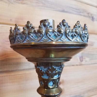 Lot-B47 Antique 3 Tier Solid Brass Footed Candle Holder Gothic Church