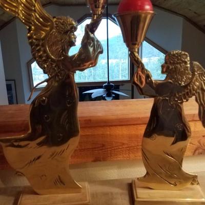 Lot-D11 5 Pc Vintage Brass Angel Candlestick Holder Set Lot