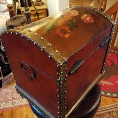 Lot-D1 Small Wooden Chest Hand Painted Floral Design
