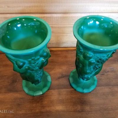 Lot-B19 Pair of Czech Bohemian Modern Art Deco Nude Women Vases