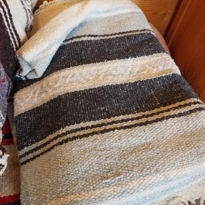 Lot-E4 Lot of 5 Mixed Multi-Colored Mexican Serape Woven Blankets