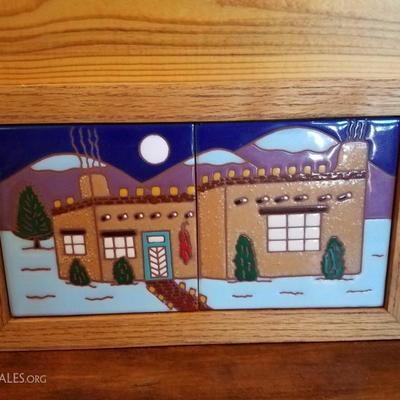 Lot-B68 2 Tile Tecolote Southwestern Art Santa Fe Handpainted Dick Jupp Design