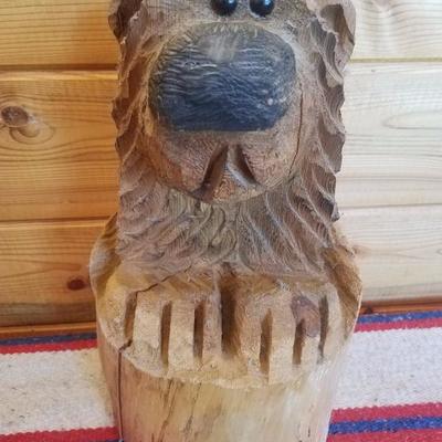 Lot-A24 Decorative Wood Carved Bear Stump #1