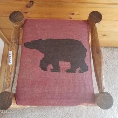 Lot A2 Single Rustic Log Bar Stool Fabric Covered Bear Print