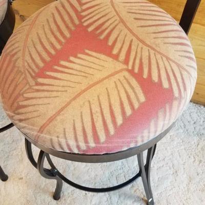 Lot-B1 Pair of 2 Metal & Fabric Bar Stools w/ Palm Print
