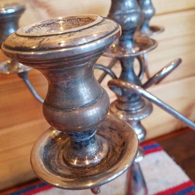 Lot-B6 Pair of 2 Pc 5 Candle Sterling Weighted Empire 397 Candelabras