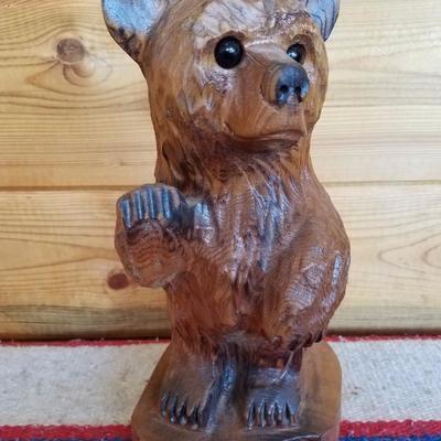 Lot-B37 Small Hand Carved Wooden Bear Stump Statue