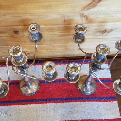 Lot-B6 Pair of 2 Pc 5 Candle Sterling Weighted Empire 397 Candelabras