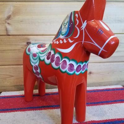 Lot-A22 DA NILS OLSSON Sweden Red/Orange Dala Wood Horse 17" Tall