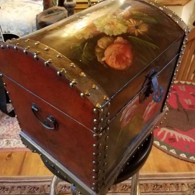 Lot-D1 Small Wooden Chest Hand Painted Floral Design