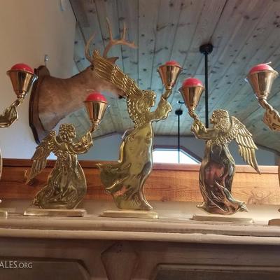 Lot-D11 5 Pc Vintage Brass Angel Candlestick Holder Set Lot