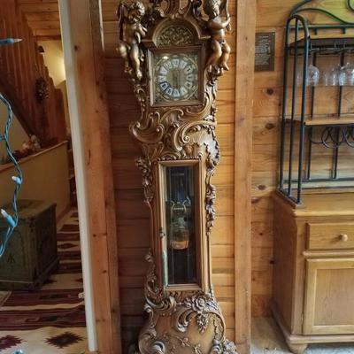 Lot-B50 Italian Wood Carved Cherub Grandfather Clock