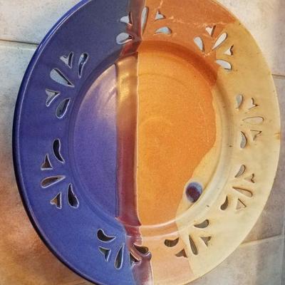 A3 Large 17" Decorative Glazed Pottery Art Platter Artist Signed