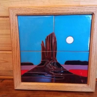 Lot-B69 4 Tile Dessert Night Tecolote SW Art Santa Fe Handpainted Dick Jupp