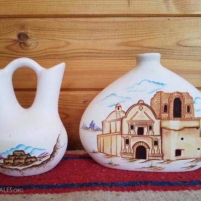 Lot-B48 2 Pc Southwest Pottery Wedding Vase Mix Lot