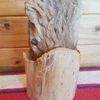 Lot-A24 Decorative Wood Carved Bear Stump #1