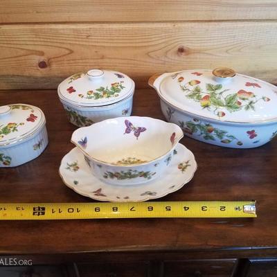 Lot-B22 4 Pc Mixed Serving Lot Strawberry Butterfly Ardalt Len Wilde China