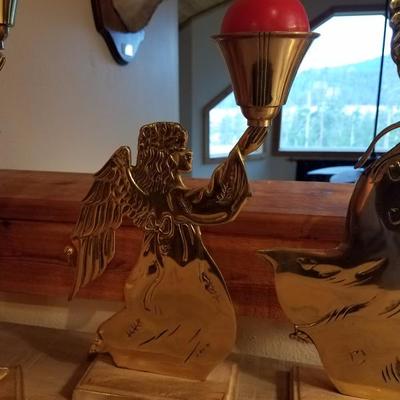 Lot-D11 5 Pc Vintage Brass Angel Candlestick Holder Set Lot
