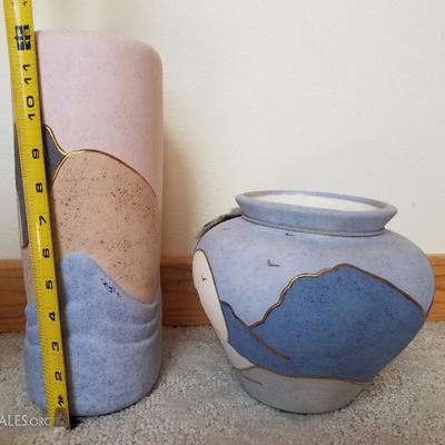 A4 2 Pc Southwest Pottery Artist Signed Decorative Vases
