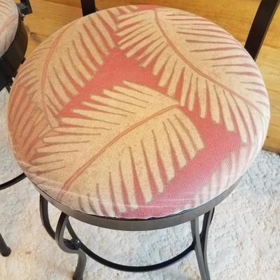 Lot-B1 Pair of 2 Metal & Fabric Bar Stools w/ Palm Print