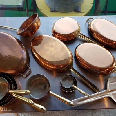 Lot-B3 17 Pc Copper Pan Assortment Used Mixed Lot