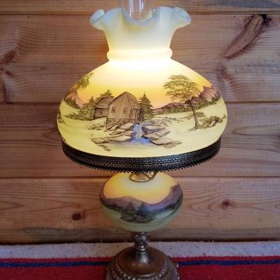 Lot-B44 Vintage Hand Painted Fenton Gone W/ the Wind Hurricane Lamp