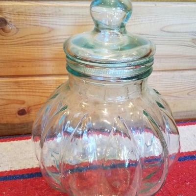 Lot-A13 Large Round Clear Glass Pot Belly Cookie Jar W/ Lid