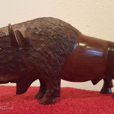 Lot-C14 Carved Ironwood Buffalo Figure 