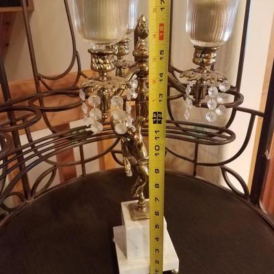 Lot-D6 3 Candle Marble Base Cherub Candelabra