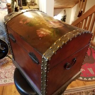 Lot-D1 Small Wooden Chest Hand Painted Floral Design