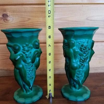 Lot-B19 Pair of Czech Bohemian Modern Art Deco Nude Women Vases
