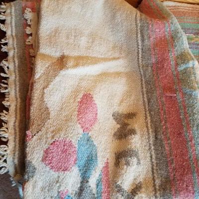 Lot-E4 Lot of 5 Mixed Multi-Colored Mexican Serape Woven Blankets