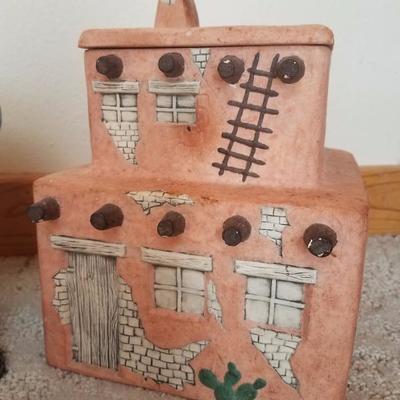 Lot-A8 2 Pc Southwestern Style Porcelain Cookie Jar or Canisters