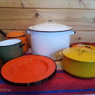 Lot-A16 15 Pc Mixed Enamel Cookware Assortment Lot
