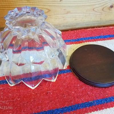 Lot-B64 Heavy Ornate Leaded Crystal Bowl w/ Wood Base