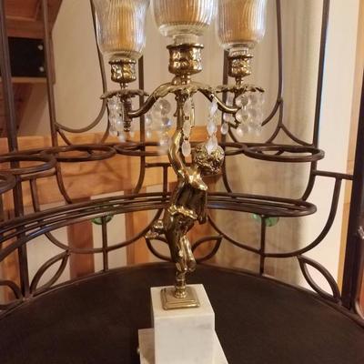 Lot-D6 3 Candle Marble Base Cherub Candelabra