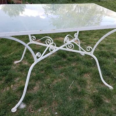 Vintage Metal Patio Table W/ Glass