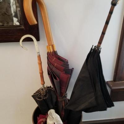 Vintage Copper Umbrella Stand W/ Umbrellas